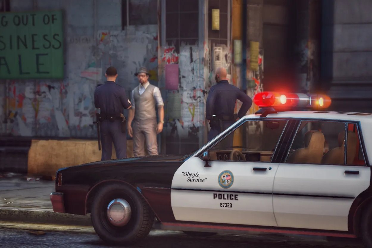 Officers on a street stop in Los Santos, 1995